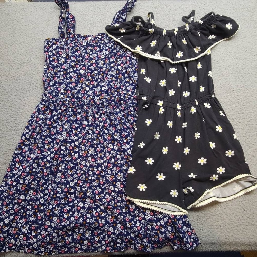 Walking On Sunshine Girls A-Line Dress Romper Lot Of 2 Multicolor‎ Floral M New